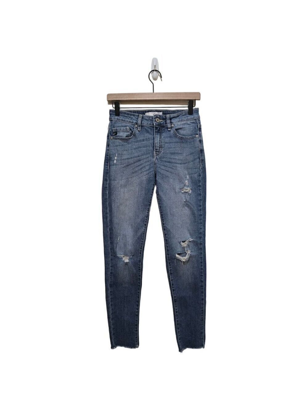Kancan Mid-Rise Distressed Raw Hem Ankle Skinny Jeans Sz 27